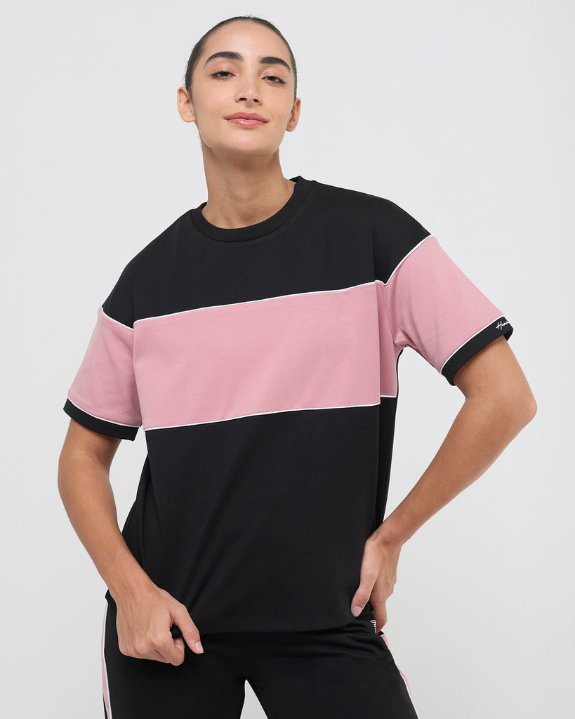 Hunnit Wave Crewneck Half Sleeve Top Wave Crewneck Half Sleeve Top