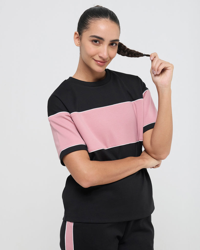 Hunnit Wave Crewneck Half Sleeve Top Wave Crewneck Half Sleeve Top