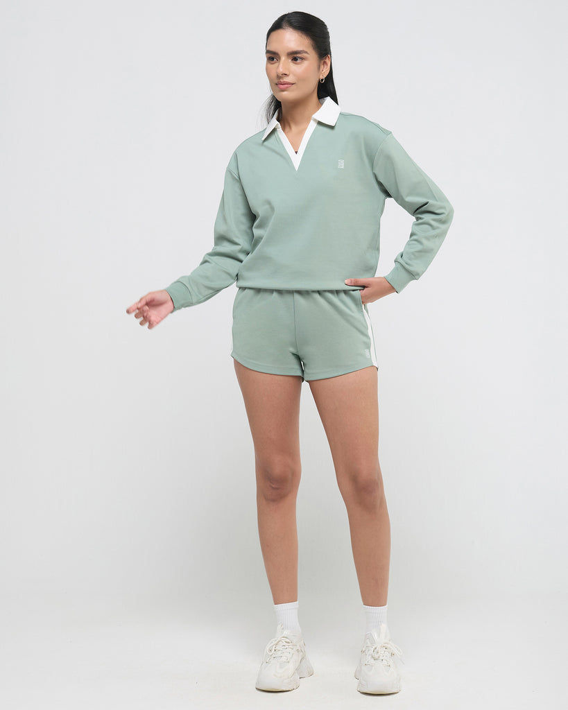 Hunnit Vintage Polo Neck Sweatshirt and Shorts Co-ord Set Vintage Polo Neck Sweatshirt and Shorts Co-ord Set