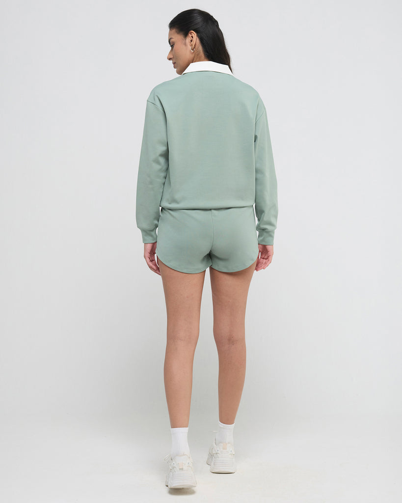 Hunnit Vintage Polo Neck Sweatshirt and Shorts Co-ord Set Vintage Polo Neck Sweatshirt and Shorts Co-ord Set