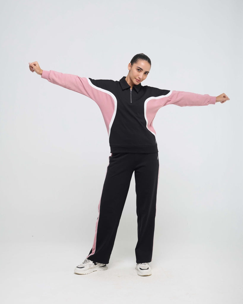 Hunnit  Wave Polo Neck with Straight Pants Co-ord Set