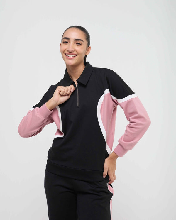 Wave Polo Neck with Straight Pants Co-ord Set