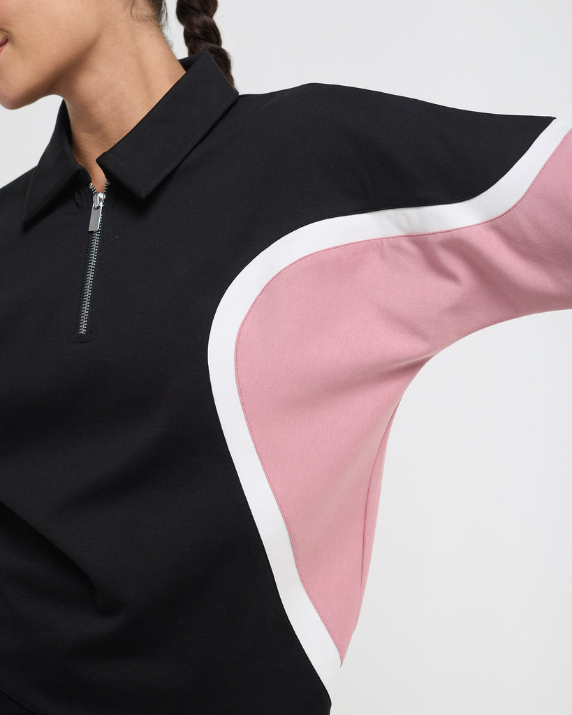 Hunnit Wave Polo Neck Sweatshirt - 1/4th Zipper Wave Polo Neck Sweatshirt - 1/4th Zipper