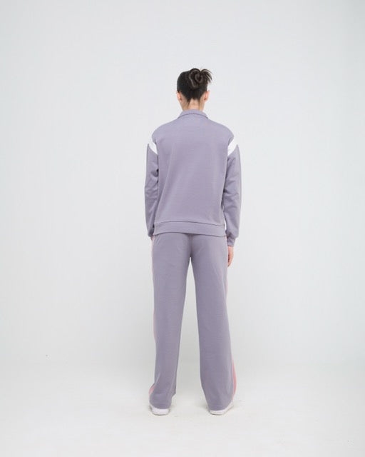 Wave High Neck Sweatshirt and Straight Pants Co-ord Set