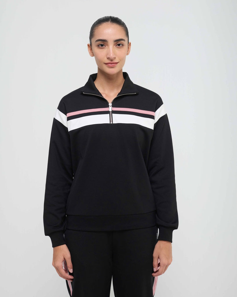 Hunnit Wave High Neck Sweatshirt and Straight Pants Co-ord Set Wave High Neck Sweatshirt and Straight Pants Co-ord Set