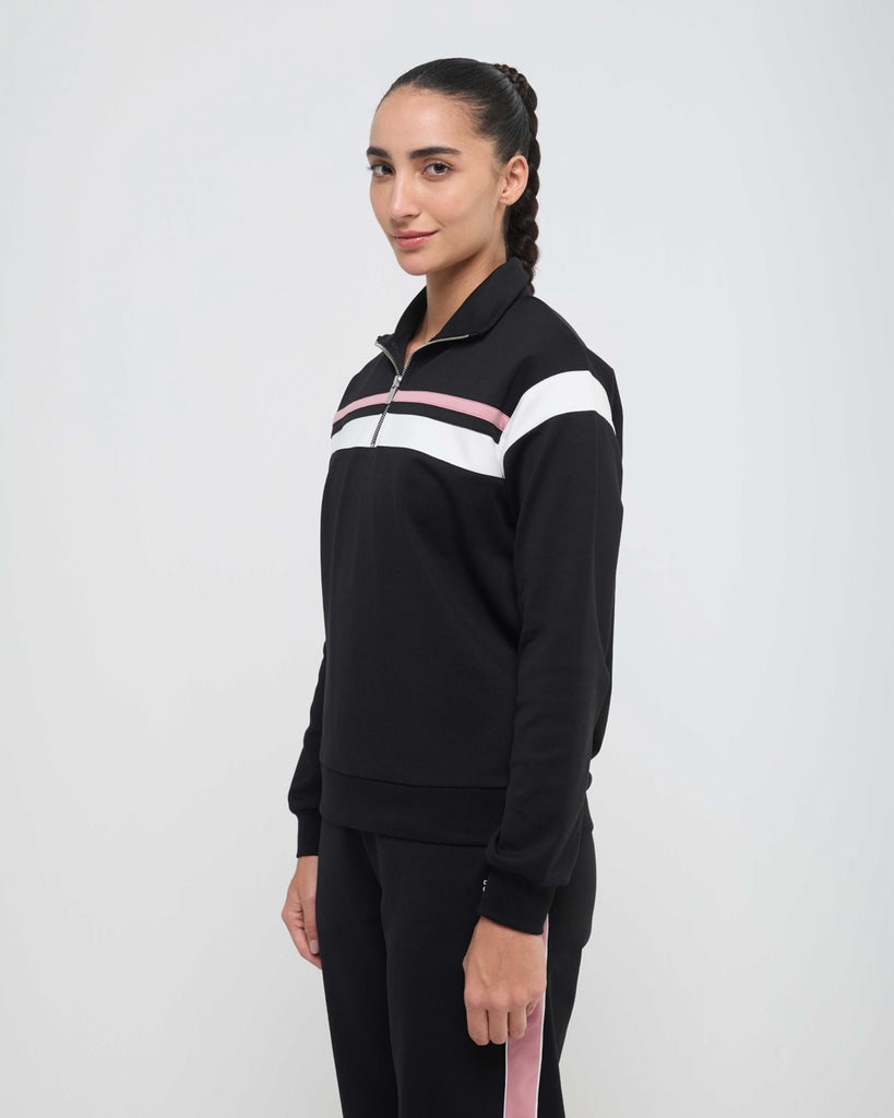 Hunnit Wave High Neck Sweatshirt and Straight Pants Co-ord Set Wave High Neck Sweatshirt and Straight Pants Co-ord Set