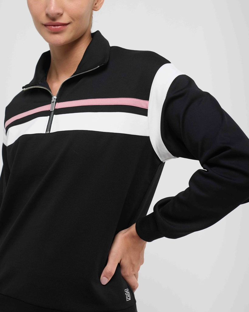 Hunnit Wave High Neck Sweatshirt and Straight Pants Co-ord Set Wave High Neck Sweatshirt and Straight Pants Co-ord Set