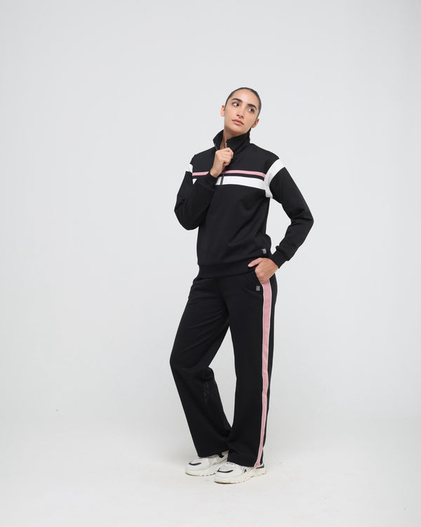 Wave High Neck Sweatshirt and Straight Pants Co-ord Set