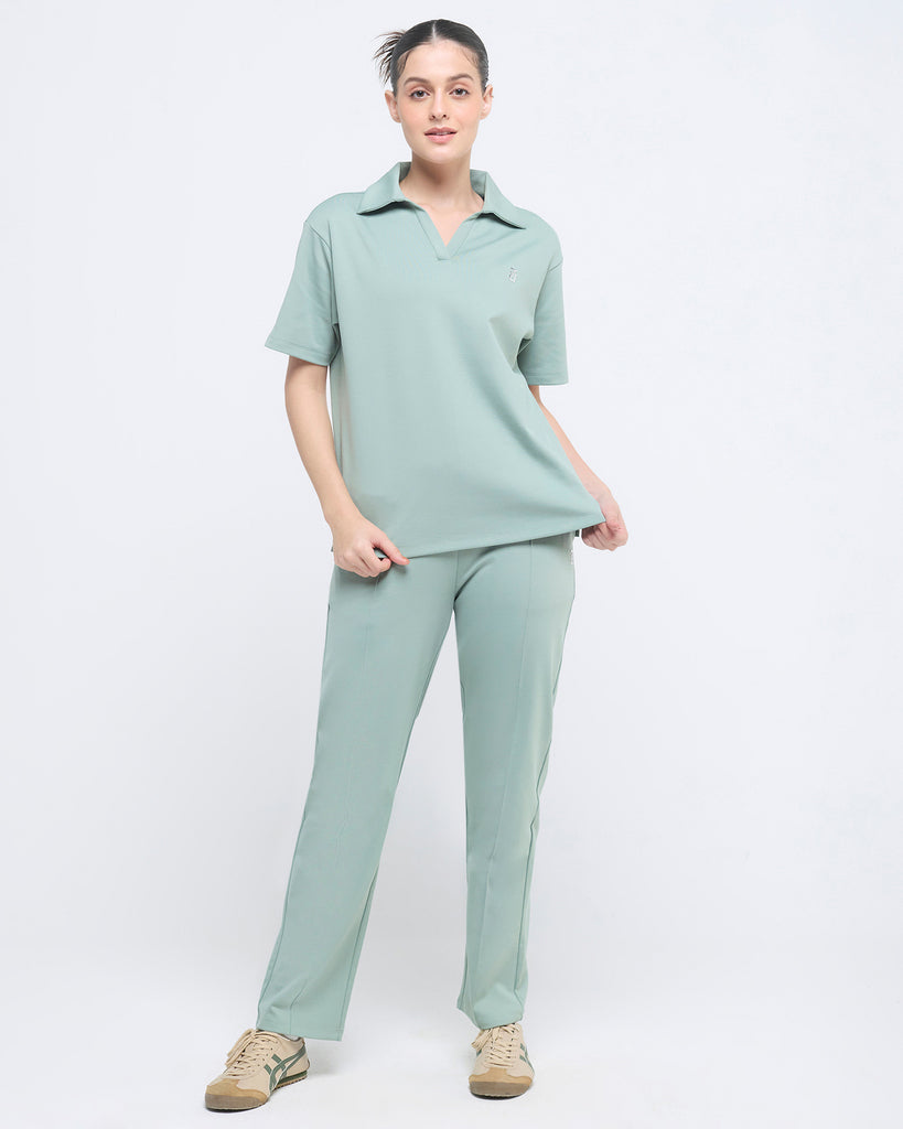 Hunnit Essential Polo Neck Half Sleeve & Straight pants co-ord set Essential Polo Neck Half Sleeve & Straight pants co-ord set