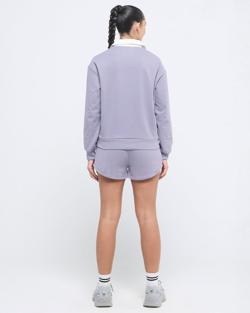 Hunnit Vintage Polo Neck Sweatshirt and Shorts Co-ord Set Vintage Polo Neck Sweatshirt and Shorts Co-ord Set