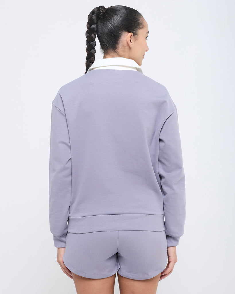 Hunnit Vintage Polo Neck Sweatshirt and Shorts Co-ord Set Vintage Polo Neck Sweatshirt and Shorts Co-ord Set