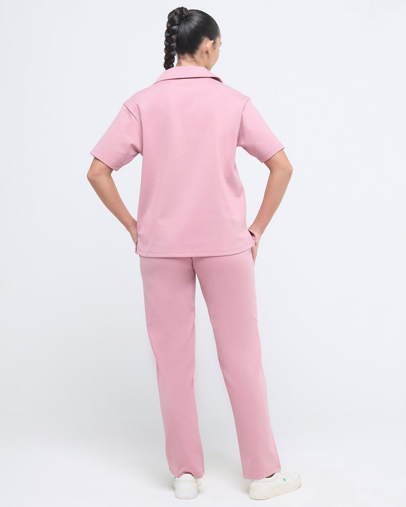 Hunnit Essential Polo Neck Half Sleeve & Straight pants co-ord set Essential Polo Neck Half Sleeve & Straight pants co-ord set