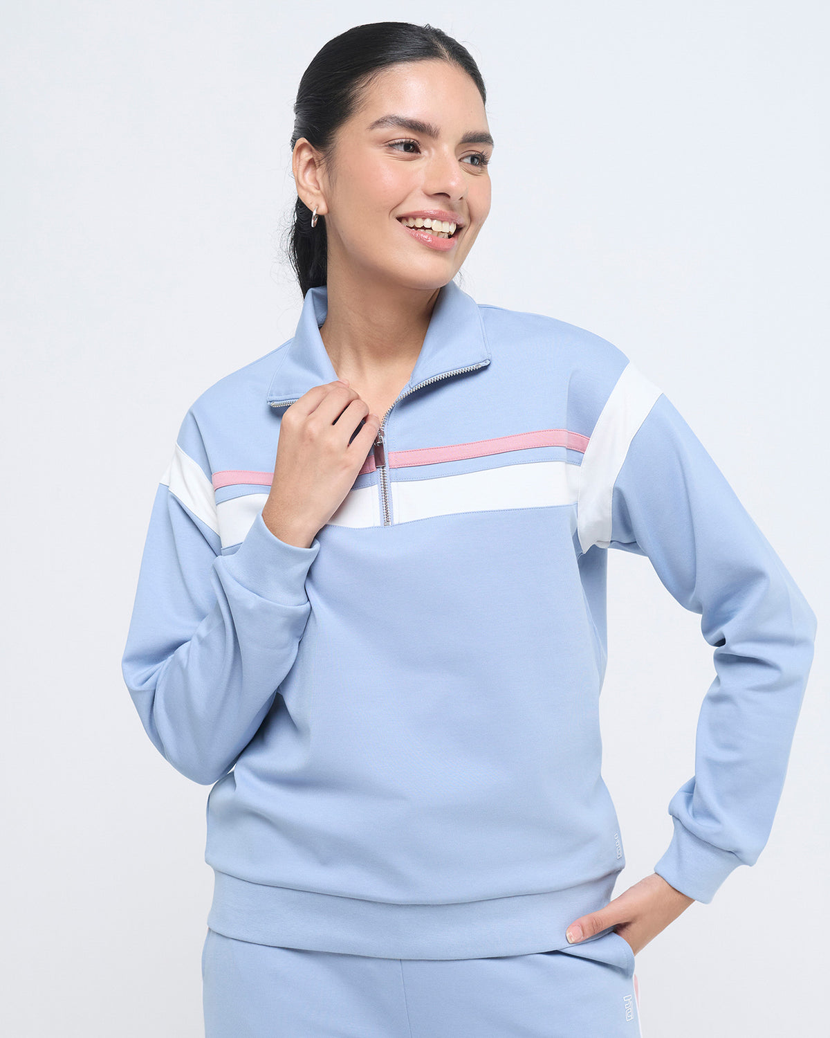 Wave High Neck Sweatshirt and Straight Pants Co-ord Set