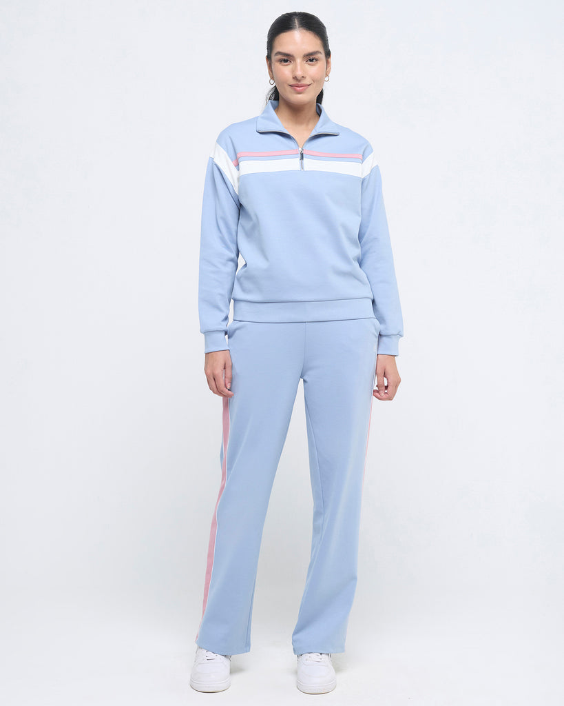 Hunnit Wave High Neck Sweatshirt and Straight Pants Co-ord Set Wave High Neck Sweatshirt and Straight Pants Co-ord Set