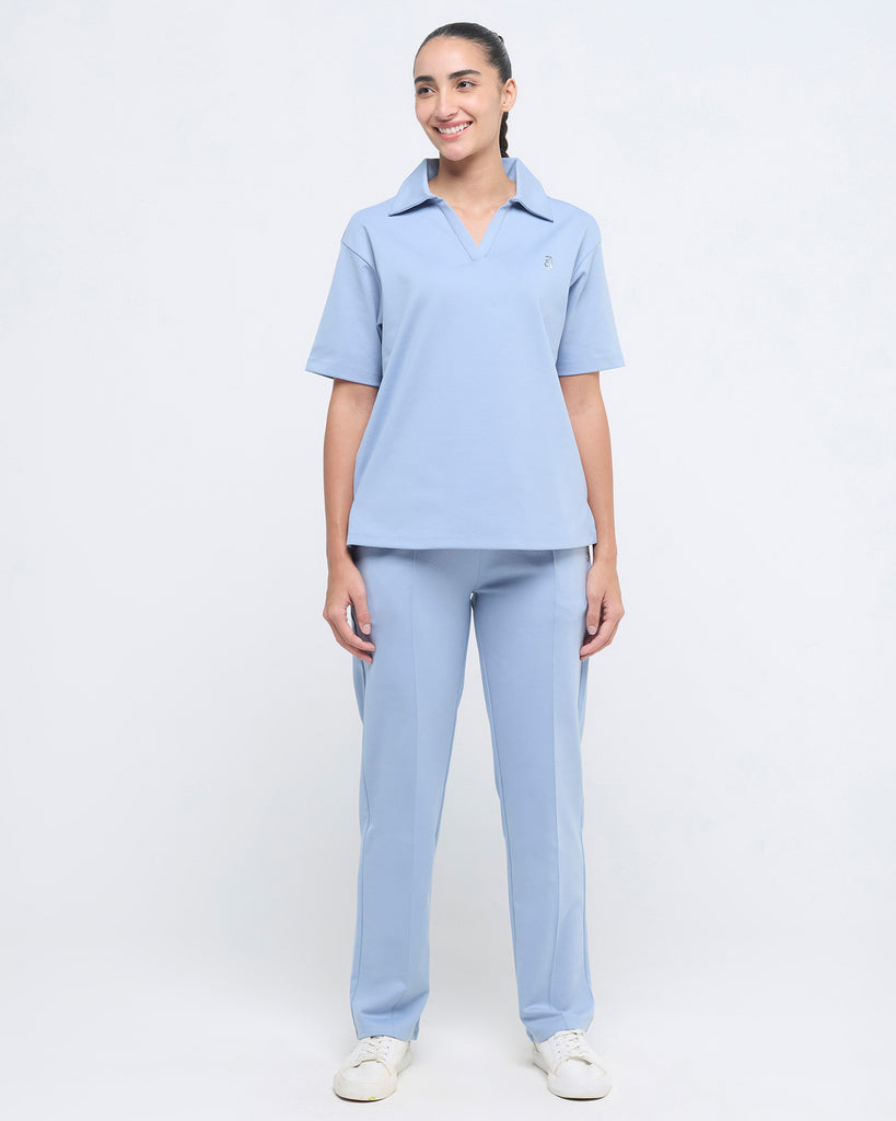 Hunnit Essential Polo Neck Half Sleeve & Straight pants co-ord set Essential Polo Neck Half Sleeve & Straight pants co-ord set