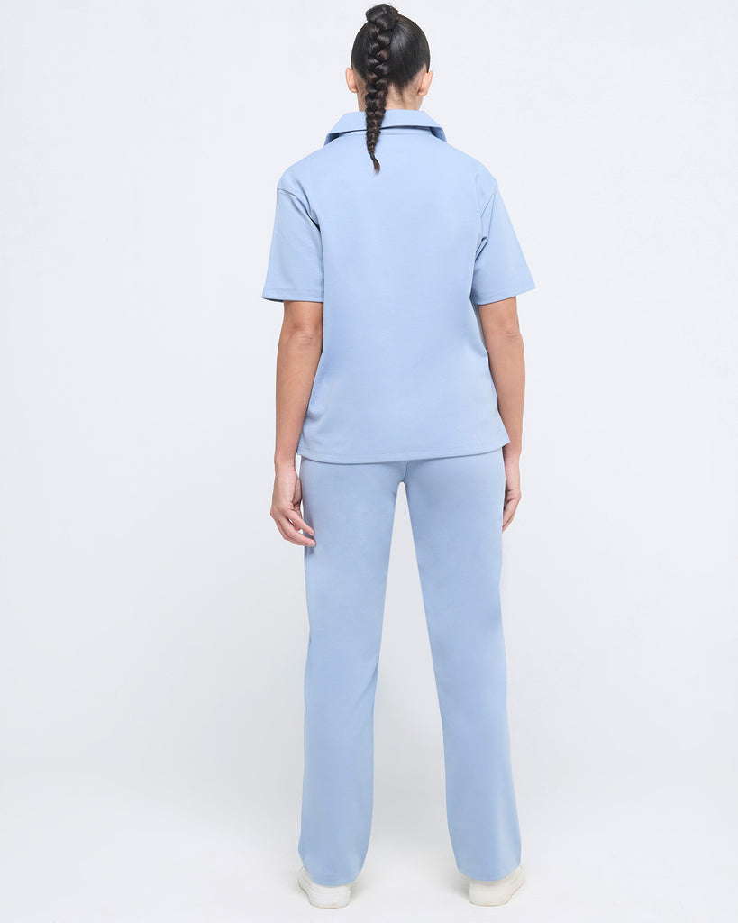 Hunnit Essential Polo Neck Half Sleeve & Straight pants co-ord set Essential Polo Neck Half Sleeve & Straight pants co-ord set