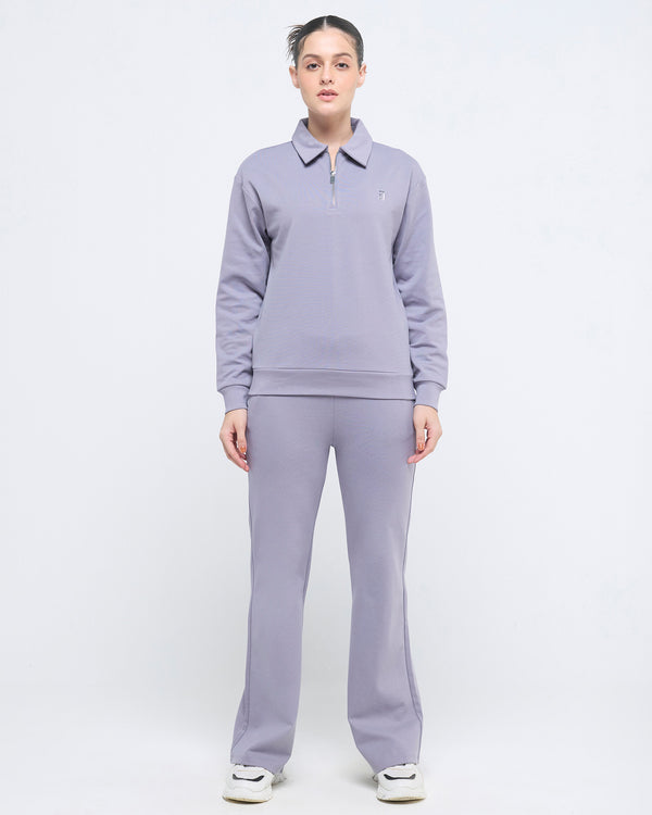 Essential Polo Neck 1/4th Zipper & Flare Pants Co-ord Set