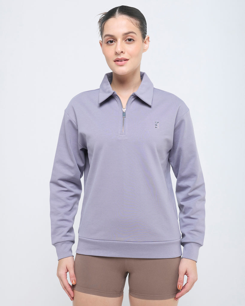 Hunnit Essential Polo Neck Sweatshirt - 1/4th Zipper Essential Polo Neck Sweatshirt - 1/4th Zipper