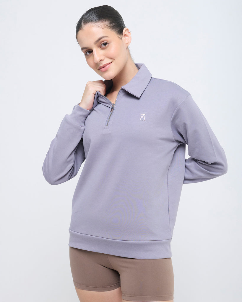 Hunnit Essential Polo Neck Sweatshirt - 1/4th Zipper Essential Polo Neck Sweatshirt - 1/4th Zipper