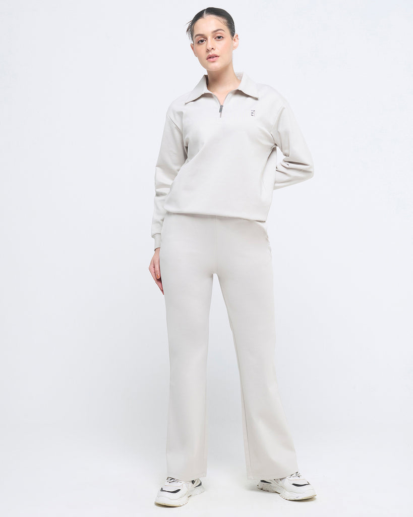 Hunnit Essential Polo Neck 1/4th Zipper & Flare Pants Co-ord Set Essential Polo Neck 1/4th Zipper & Flare Pants Co-ord Set