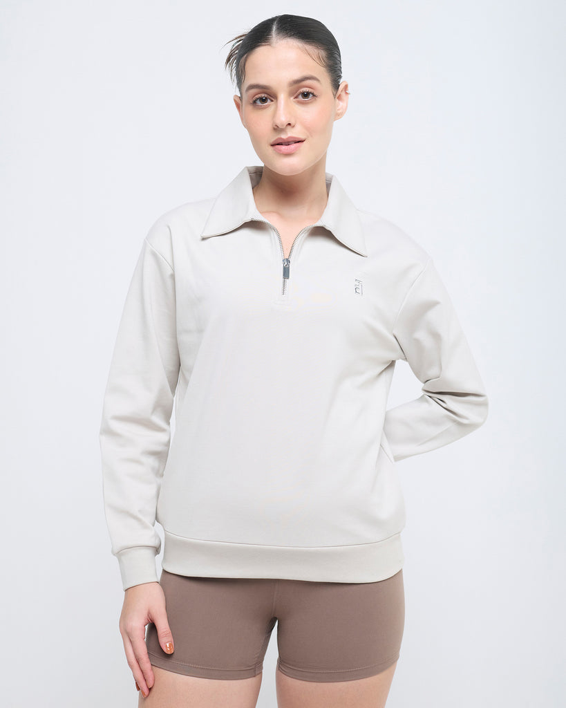 Hunnit Essential Polo Neck Sweatshirt - 1/4th Zipper Essential Polo Neck Sweatshirt - 1/4th Zipper