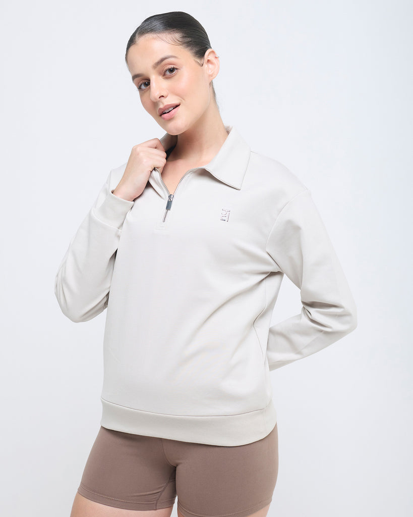 Hunnit  Essential Polo Neck Sweatshirt - 1/4th Zipper