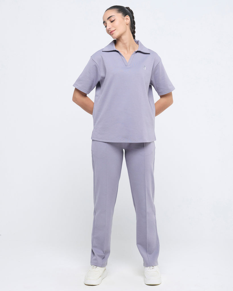 Hunnit Essential Polo Neck Half Sleeve & Straight pants co-ord set Essential Polo Neck Half Sleeve & Straight pants co-ord set