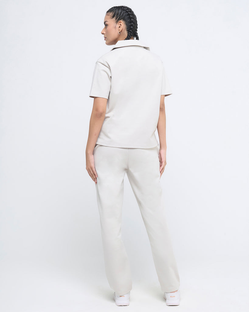 Hunnit Essential Polo Neck Half Sleeve & Straight pants co-ord set Essential Polo Neck Half Sleeve & Straight pants co-ord set