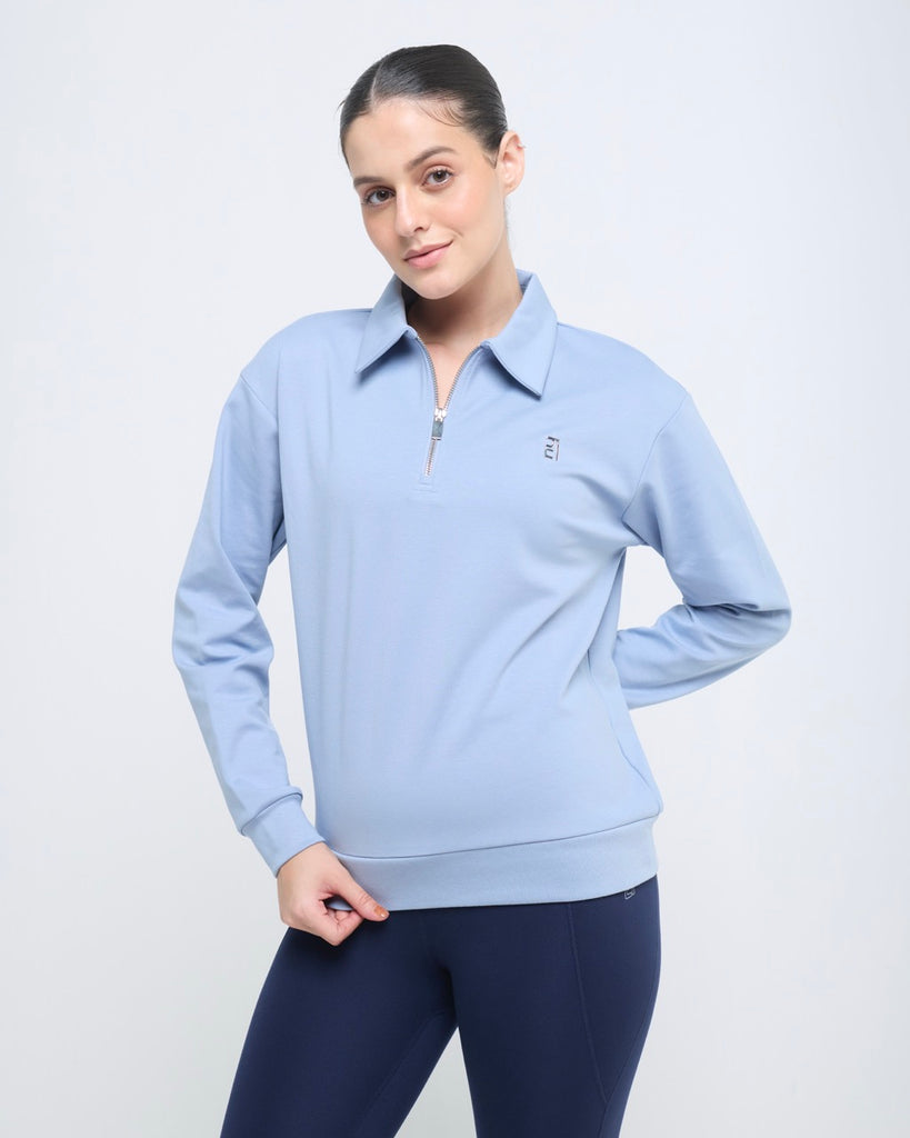 Hunnit Essential Polo Neck Sweatshirt - 1/4th Zipper Essential Polo Neck Sweatshirt - 1/4th Zipper