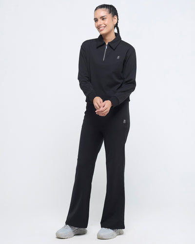 Essential Polo Neck 1/4th Zipper & Flare Pants Co-ord Set