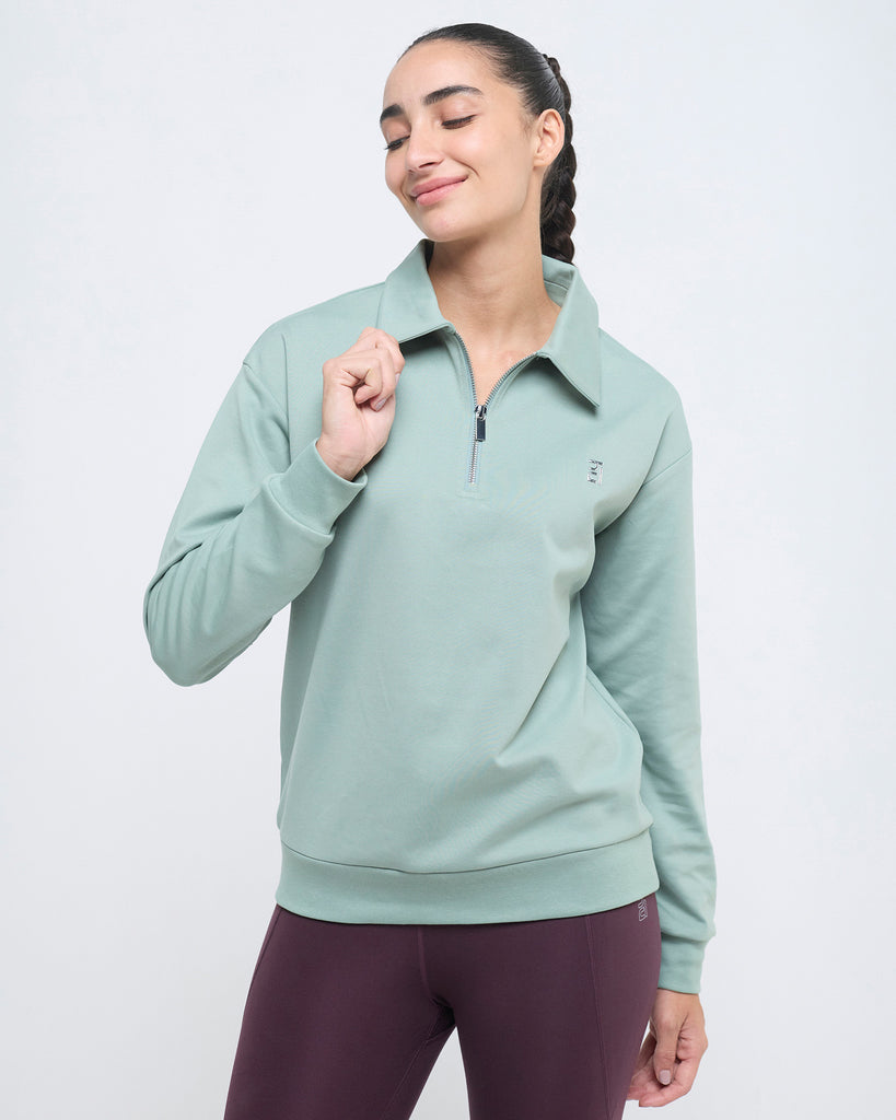 Hunnit Essential Polo Neck Sweatshirt - 1/4th Zipper Essential Polo Neck Sweatshirt - 1/4th Zipper