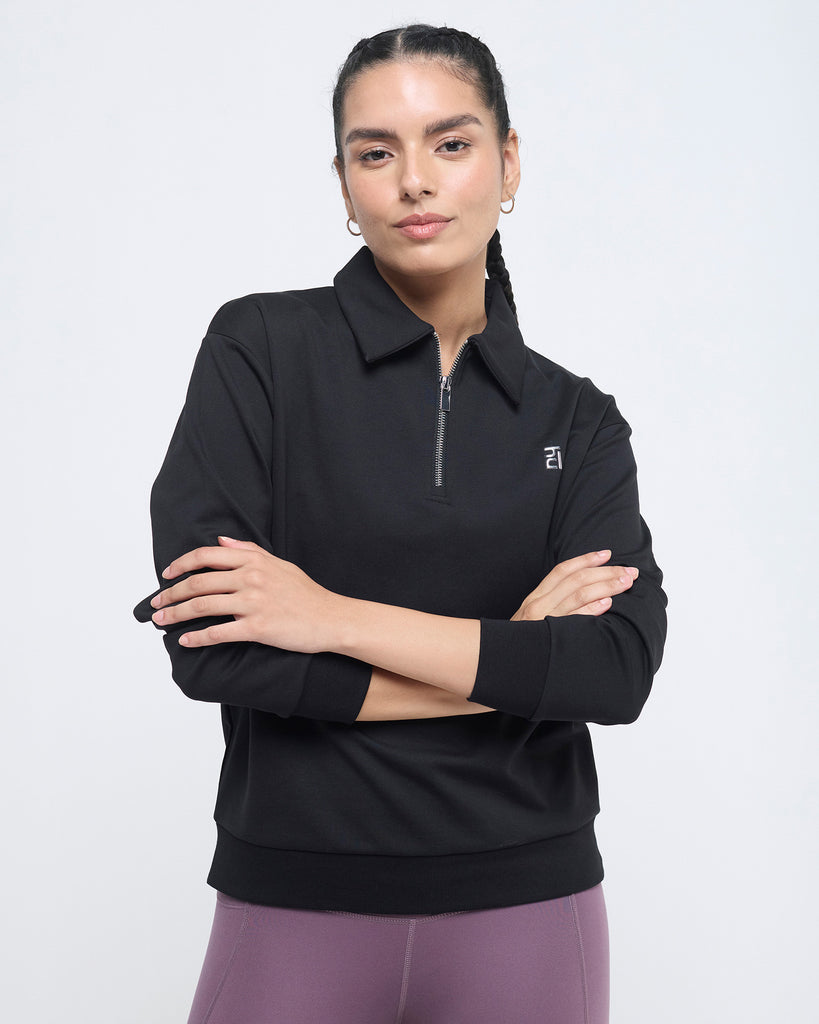 Hunnit Essential Polo Neck Sweatshirt - 1/4th Zipper Essential Polo Neck Sweatshirt - 1/4th Zipper
