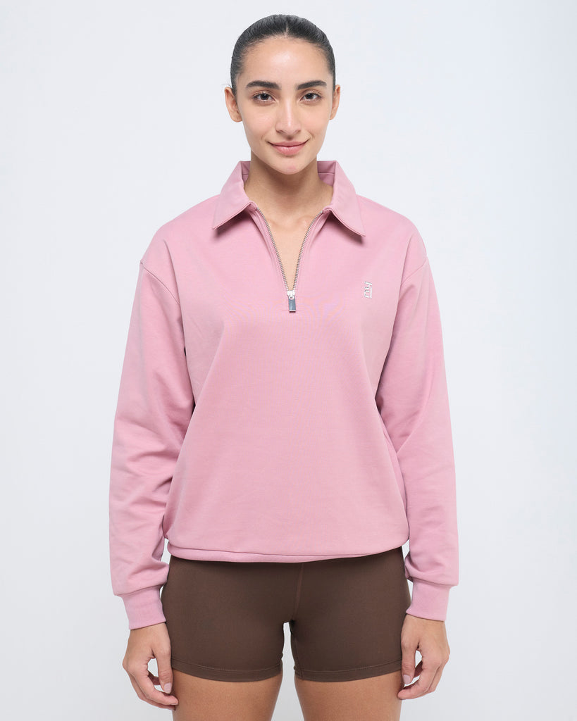 Hunnit Essential Polo Neck Sweatshirt - 1/4th Zipper Essential Polo Neck Sweatshirt - 1/4th Zipper