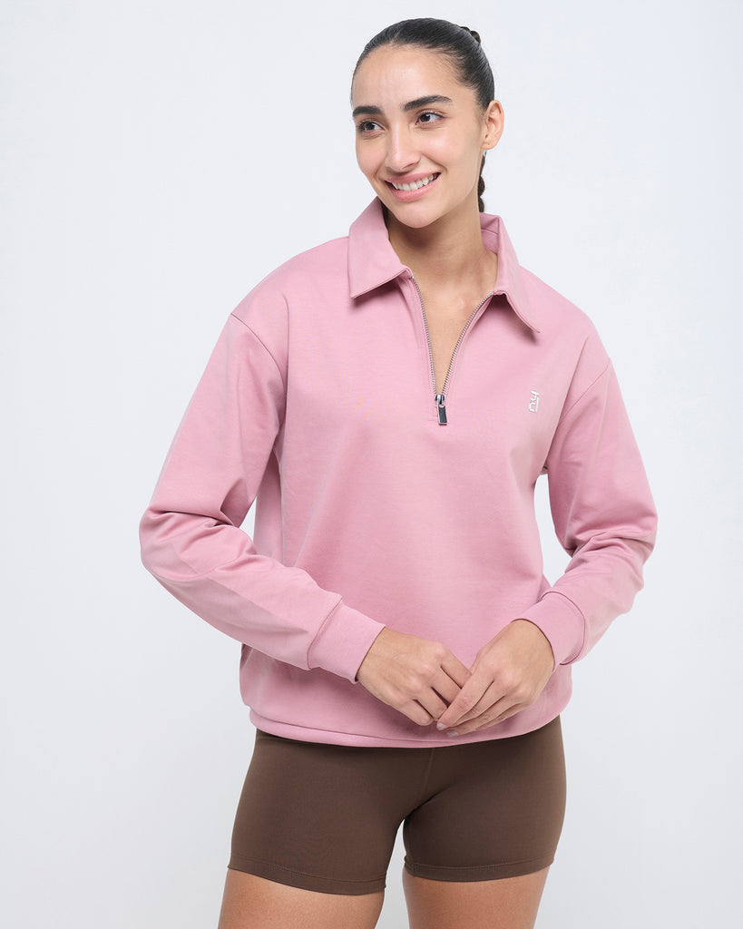 Hunnit Essential Polo Neck Sweatshirt - 1/4th Zipper Essential Polo Neck Sweatshirt - 1/4th Zipper