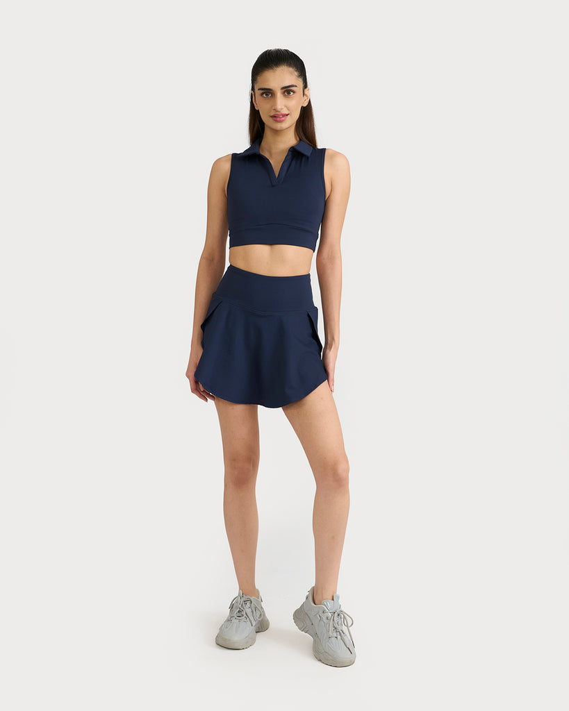 Hunnit Zen Nova Skorts & polo neck 2 in 1 Sports Bra Co-ord Set 