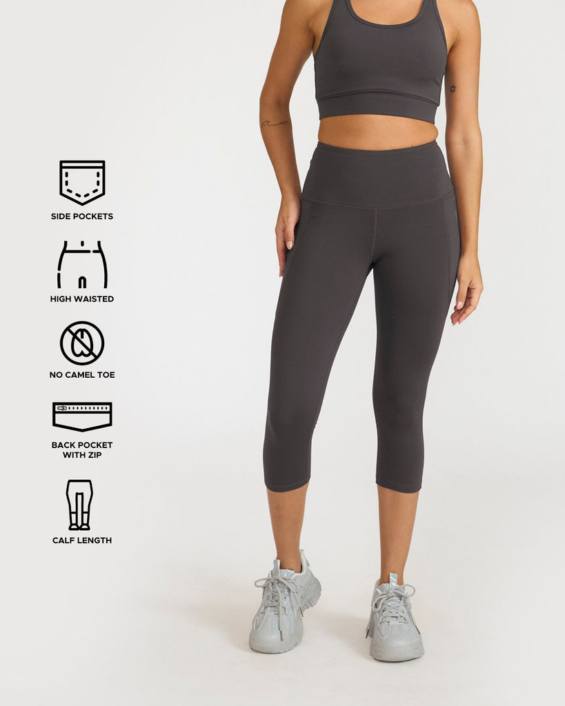 Hunnit Zen Capris and Round Neck Sports Bra Co-ord Set 