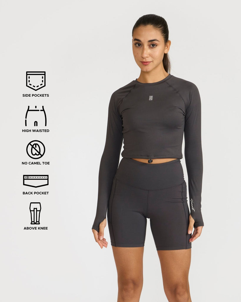 Hunnit Zen Cycling Shorts & Full Sleeve Crop top Co-ord set 