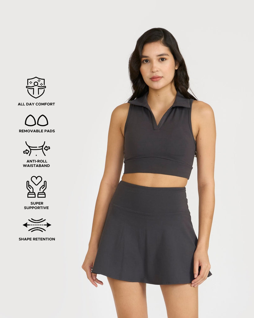 Hunnit Zen Cheerful Skort and Polo-Neck 2-in-1 Crop Top Co-ord Set Zen Cheerful Skort and Polo-Neck 2-in-1 Crop Top Co-ord Set