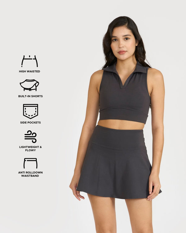 Zen Cheerful Skort and Polo-Neck 2-in-1 Crop Top Co-ord Set