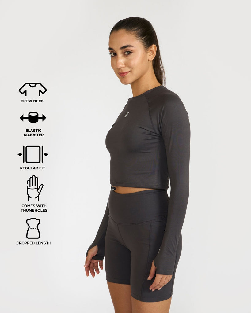 Hunnit Zen Cycling Shorts & Full Sleeve Crop top Co-ord set 