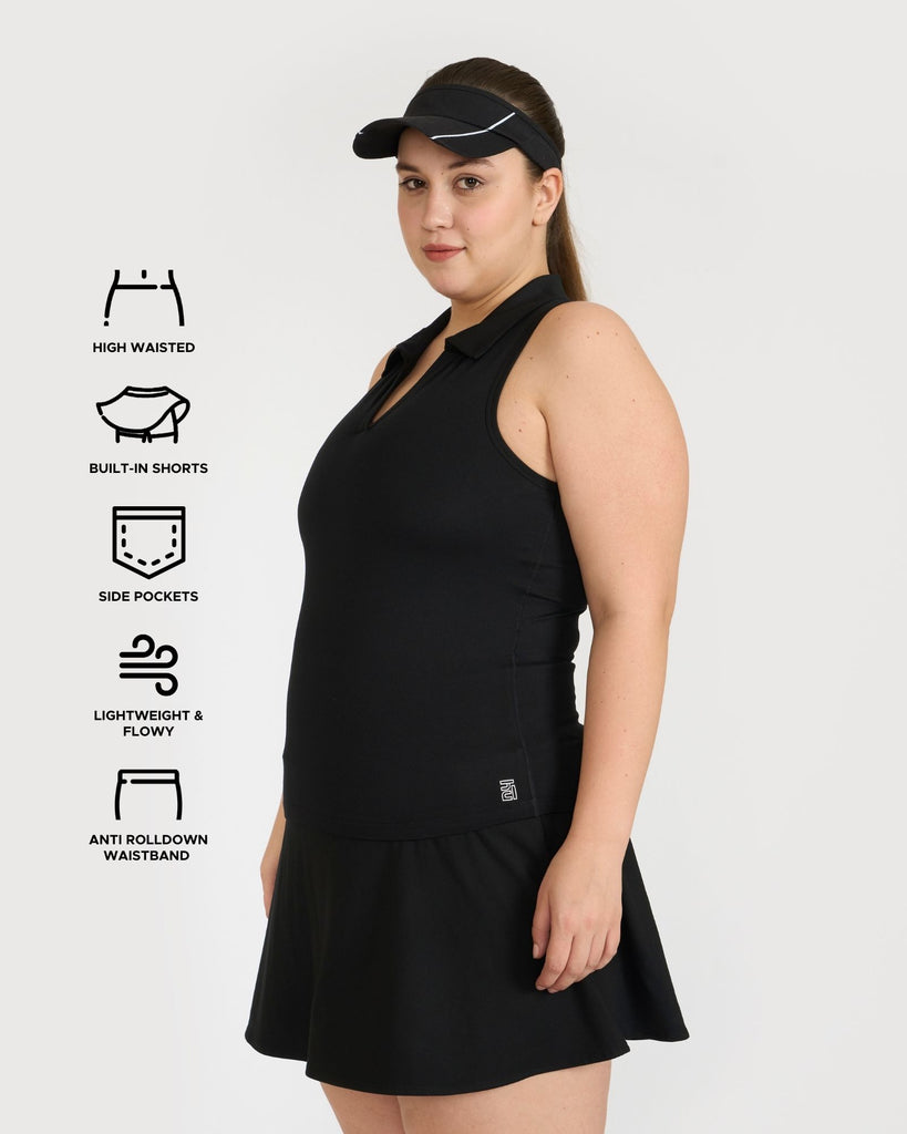 Hunnit Zen Polo Neck Top with In-built sports bra & Cheerful Skorts Co-Ord Set Zen Polo Neck Top with Built-in sports bra & Zen Cheerful Skorts Co-Ord Set