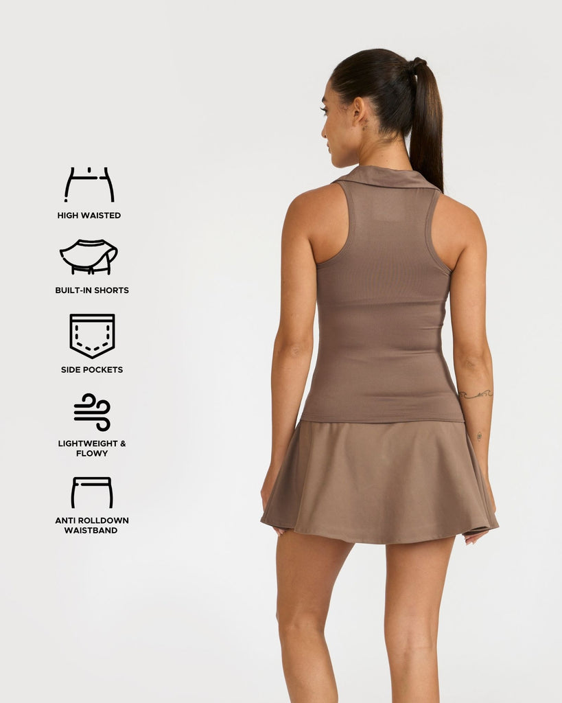 Hunnit Zen Polo Neck Top with Built-in sports bra & Zen Cheerful Skorts Co-Ord Set 