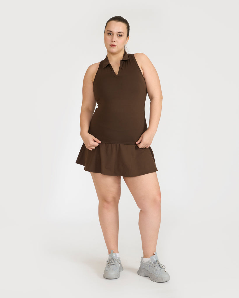 Hunnit Zen Polo Neck Top with Built-in sports bra & Zen Cheerful Skorts Co-Ord Set 