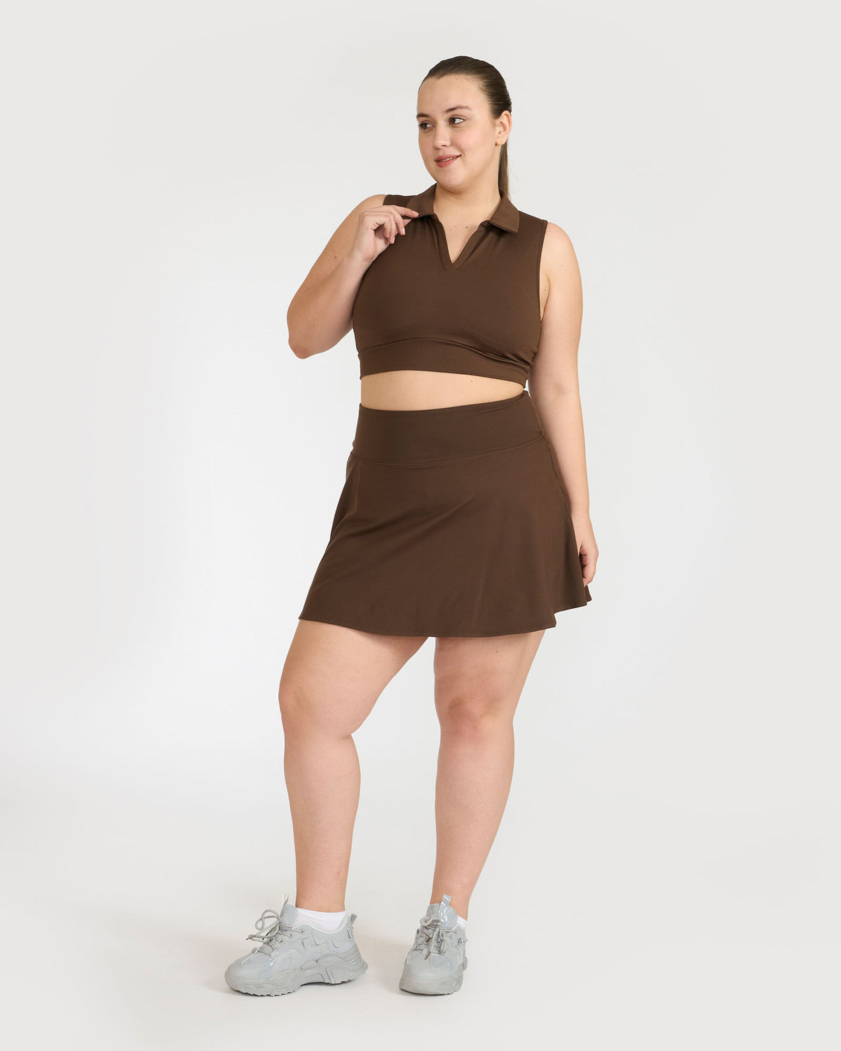 Zen Cheerful Skort and Polo-Neck 2-in-1 Crop Top Co-ord Set