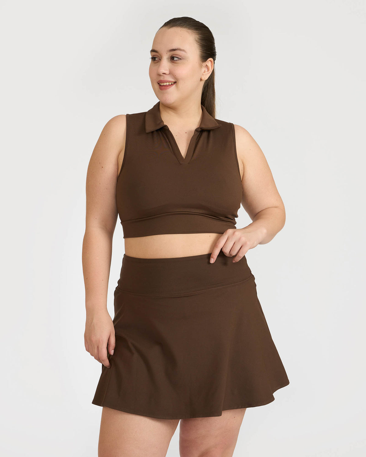 Zen Cheerful Skort and Polo-Neck 2-in-1 Crop Top Co-ord Set