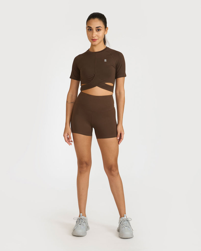 Hunnit Zen Shorts & Front Wrap crop top Co-ord Set Zen Shorts & Front Wrap crop top Co-ord Set