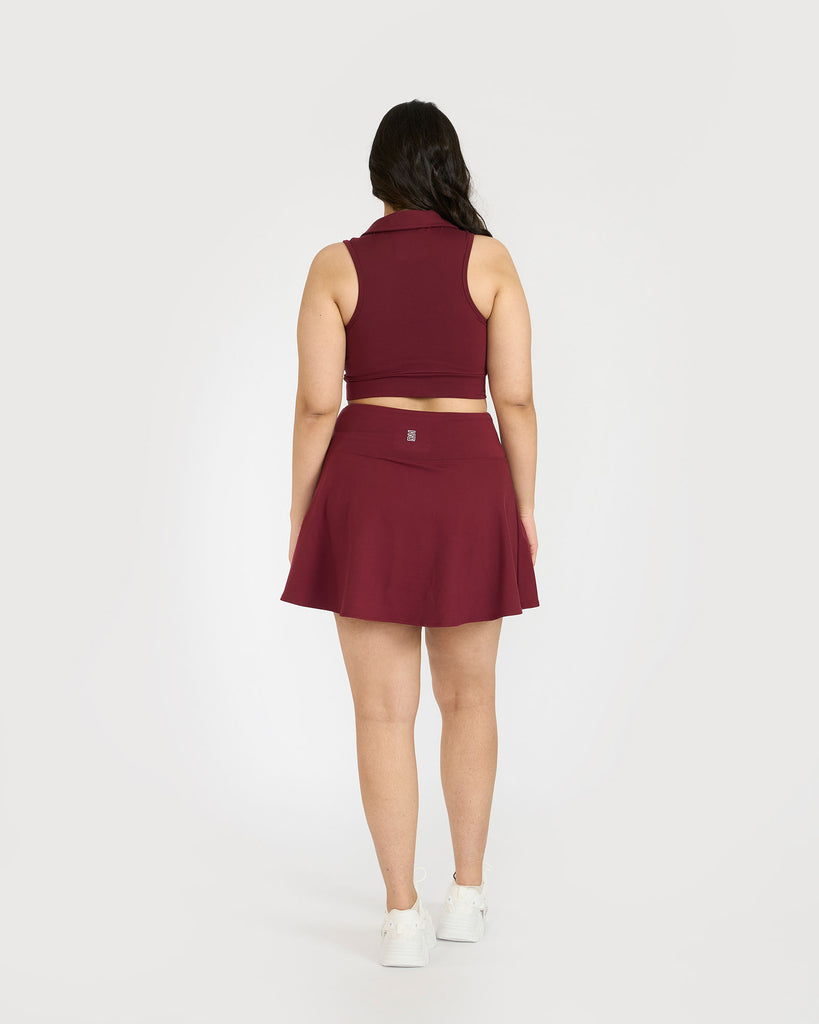 Hunnit Zen Polo Neck Top with Built-in sports bra & Zen Cheerful Skorts Co-Ord Set 