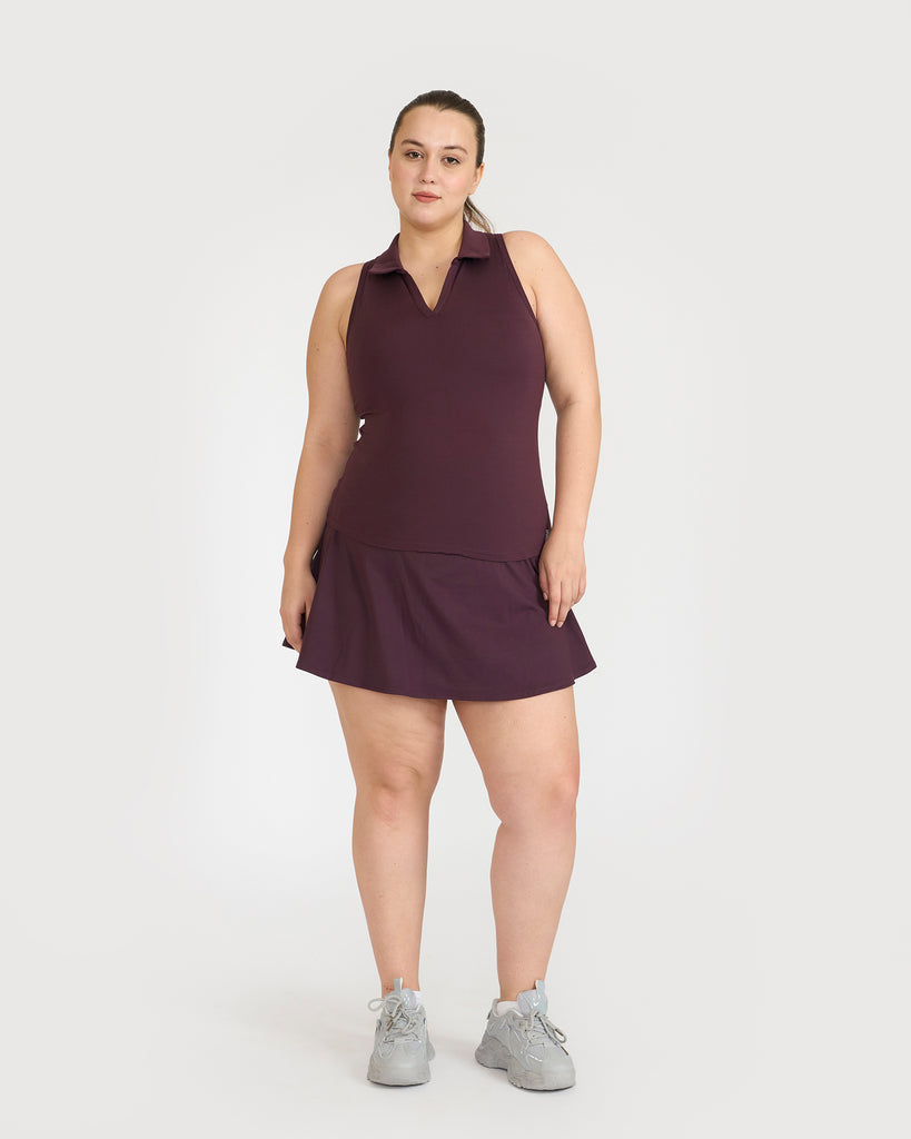 Hunnit Zen Polo Neck Top with Built-in sports bra & Zen Cheerful Skorts Co-Ord Set 