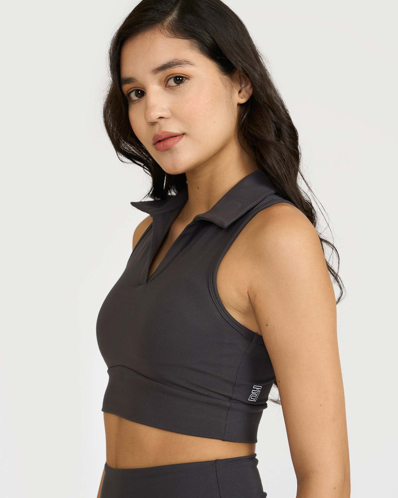 Hunnit Zen Polo-Neck 2-in-1 Crop Top 