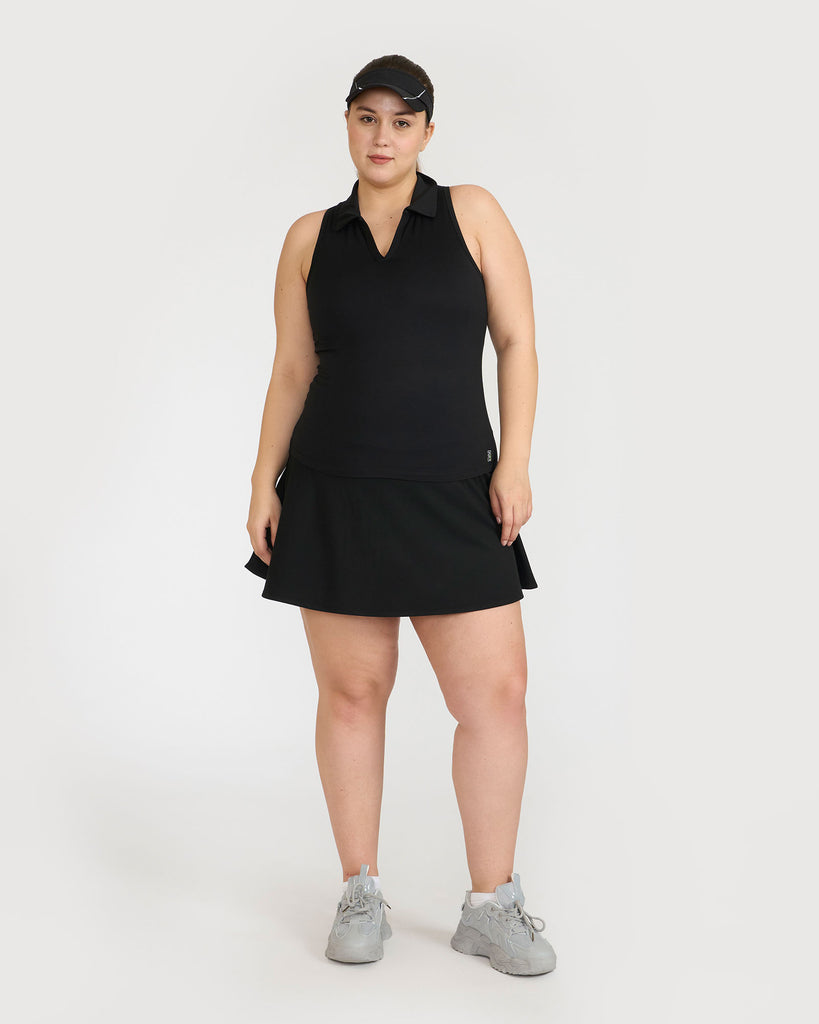 Hunnit Zen Polo Neck Top with Built-in sports bra & Zen Cheerful Skorts Co-Ord Set 